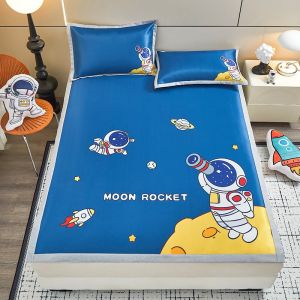 Cartoon Ice Silk Cooling Mat Three-Piece Set Boys Air Conditioner Mat Ultraman Bedding 1.35 Double Bedding Astronaut Design