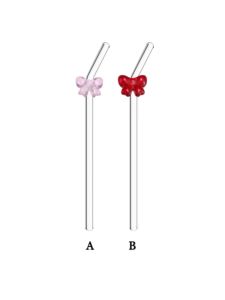 1/2/6PCS Romantic & Bow Glass Straws Reusable Bent Straw for Valentines Day Couples Gift TeaCoffee Anniversary Birthday