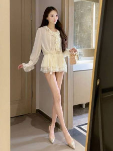 CHANGTONG | Áo Sơ Mi Vòng Cổ V Dây Ruy Băng Tùng Xòe Ở eo