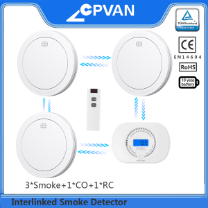 CPVAN Interlinked Smoke Detector & Heat Alarm & Carbon Monoxide Alarm Detector 10 Year Battery TÜV Certified Wireless Fire Alarm