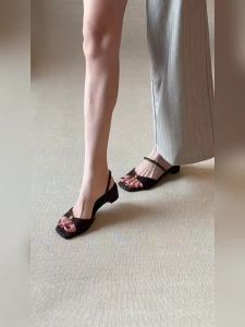 FANGXI | Sheepskin Open Toe Sandals Slippers High Heels Rough Heel Strap Summer Wear 2 Ways