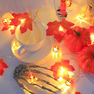 1PC 59in/118in Halloween LED String Lights Maple Leaf Pumpkin Fairy Lights Thanksgiving Home Party Decorations