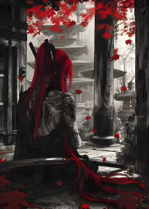 Bandai | Oil Painting by Number Kit Samurai Warrior Red Moon for Adults Canvas Japanese Temple Wall Art Home Decor Gift