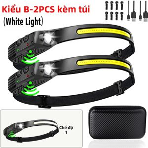 Đèn Pha LED COB Có Thể Sạc Lại Bằng USB Với Đèn Pha Cảm Biến Pin Tích Hợp Để Câu Cá Cắm Trại Ngoài Trời - Công Tắc Cao/trung Bình/thấp Chống Nước