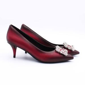 HOPE ROZA (ROSA) - MARYLYN Women Pointed Toe Kitten Heel Pump - Soft Leather Heels With Crystal Buckle for All Year Round Occasion - Hand Painted Pink