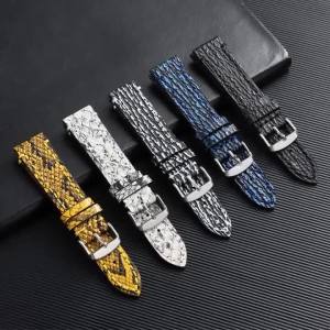 Handmade Snake Pattern Leather Strap 18/19/20/21/22mm Black Business Genuine Leather Strap Ultra Thin and Soft Watch Accessories
