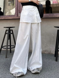 Removable High Waist Wide Leg Pants Womens Summer Casual Loose Drapey Trousers Floor-Length Korean Style Straight Leg Pants