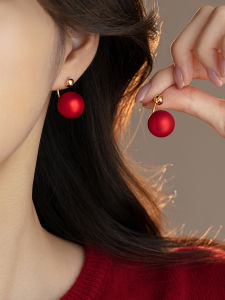 ต่างหูไข่มุกสีแดงปีใหม่ ต่างหูรูปถั่วทองสำหรับผู้หญิง ต่างหูแบบใส่ได้สองแบบ ต่างหูสุดหรูหรา ต่างหูแฟชั่น ต่างหูแบบห้อย