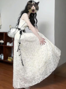 ZHENMANZI | Đầm Dáng Dây Đai Elegent Màu Trắng