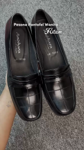 Sepatu wanita kerja kantor sepatu pantofel flat kulit hitam