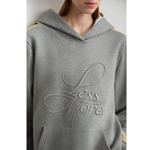 AMII | Color Block Mixed Material Padded Hooded Embroidery Casual Womens Sweatshirt
