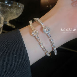 Drejew Vòng đeo tay hình học mở hình tròn dát Zircon siêu lấp lánh phụ kiện thời trang sang trọng ánh sáng đồ trang sức tay cao cấp khí chất đa năng cho nữ