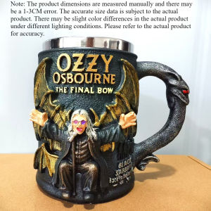 New Retro 3D Resin Mug Ozzy Osbourne The Final Bow Crafts Ornament Stainless Steel Inner Container Cup for Bar Restaurant & Home