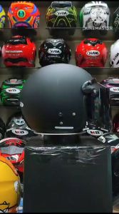 Helm Retro Bogo Full Leher JM Classic Black Doff Kaca Flat Datar Terbaru