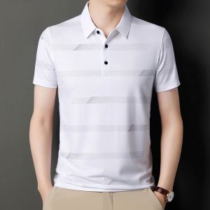 ROMON | Lomond Mens Short Sleeve Polo Shirt Summer Thin Ice Silk Turn-down Collar T-shirt Fathers Day Clothing Fashion Urban Style
