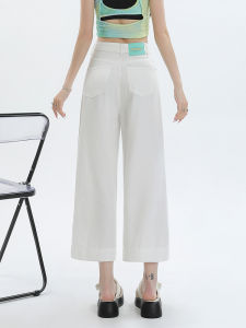 QIAOMIDUO | กางเกงยีนส์ผ้าไหมโพลีเอสเตอร์เอวสูงทรงหลวมขาบานสำหรับผู้หญิง กางเกงขายาวทรงหลวมสีขาว ทรงบาง ทรงหลวม ทรงหลวม ทรงหลวม