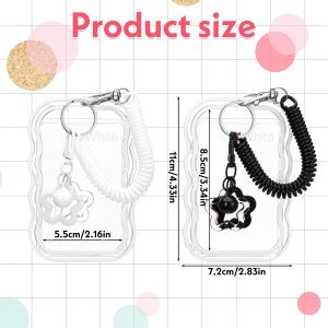 2 Pack Clear Photocard Holder Keychain for Kpops - Protective Card Protector Sleeve with Star Wave Design | ID Badge Bus Pass