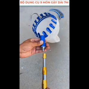 Bộ Dụng Cụ Gậy Sào Rút Gọn 3m - 7m Gồm 9 món: Sào Kim Loại Vợt Quả Cưa Liềm Cắt Cành 4 Móc Đa Năng Chổi Lau Trần