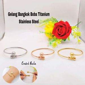 Gelang Bangle Motif Pasir Glitter Mewah Anti Karat Anti Luntur Mengkilap Terbaru Stainless Steel