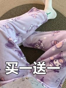 กางเกงนอนผ้าขนแกะสีแดงสด ผ้าฝ้ายโพลีเอสเตอร์ ทรงหลวม สำหรับผู้หญิง กางเกงขายาวลำลองฤดูใบไม้ร่วง/ฤดูหนาว