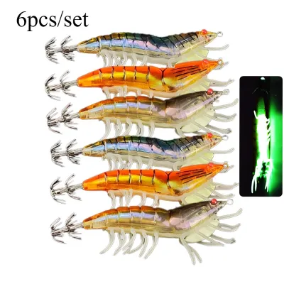 6pcs/set 12cm/ 27g Glow Shrimp Fishing Lures Luminous Squid Jig Hook Octopus Shrimp Prawn Lure Cuttlefish Fishing Accessories