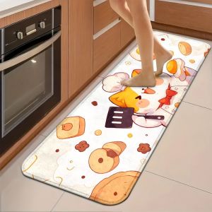 VIKAMA Cute Chef Cat Kitchen Mat Soft Non Slip Baking Print Rug Washable Kitchen Laundry Room Entryway Carpet Animal Home Decor