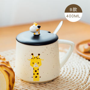 แก้วกาแฟน่ารักพร้อมฝาช้อนแก้วเซรามิคแบบสร้างสรรค์มีเอกลักษณ์ส่วนตัวยอดนิยมสำหรับผู้หญิงแก้วน้ำใช้ในบ้านถ้วยอาหารเช้าสำหรับคู่รัก