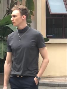 Mens High-neck Short-sleeved T-shirt Cotton Half-sleeved Mens Bottoming Shirt Handsome Teenagers Thin Section of The Fashion In The Collar Mens Short-sleeved Tops