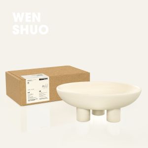 Three-Legs Ceramic Fruit Bowl for Kitchen Counter Decorative Bowl for Table Décor 25-cm Oval Large Bowls for Breads Matte Crème WENSHUO HOME