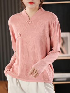 Retro Style Lace Embroidery Loose Knitted Top Stand Collar Sleeve Long Autumn Fashion Anti-Aging Womens Base Shirt