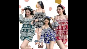 CC 22381 Set 3 ชิ้น ผ้าช้าง ชุดไปทะเล เที่ยวทะเล สงกรานต์ (ฟรีไซส์ M+ อก 32-38 เอว22-40 สพ36-42)