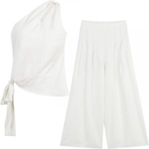Elegant French Style Blouse Slanted Shoulder Sleeveless