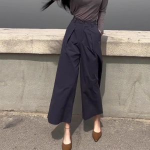 French Design Versatile Wide-legged Capri Suit Trousers
