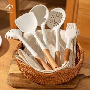 DXL Silicone Spatula Non-stick Special Spatula Food Grade Wooden Handle High Temperature Resistant Spoon Colander Household Spatula