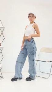 [BAYLE] - 1014 HM JEANS | Celana Wanita Cargo Wanita Loose Jeans Cargo HM Style Highwaist Loose Murah