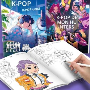 สมุดระบายสี KPop Demon Hunter อนิเมะการ์ตูน วาดเส้น สมุดภาพสำหรับเด็ก ของขวัญวันเกิดเด็ก / ของขวัญคริสต์มาส