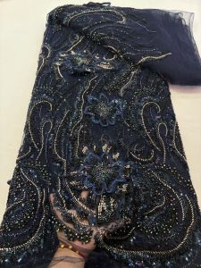African Heavy Beaded Net Lace Fabric French Bridal Sequins Lace Fabric Luxury Nigerian Tulle Lace Fabric Couture Materie 5 Yards