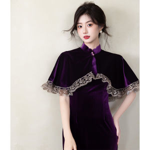 Elegant Chinese-Style Womens Shawl Velvet Lace
