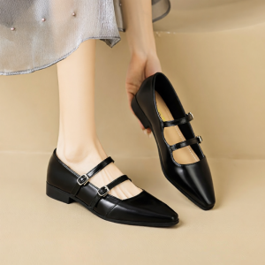 MIFEI | Pointed Toe Mary Jane Flats Vintage Leather Shoes for Women