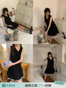V-Neck Plaid Patchwork Summer New Lazy Style Fitted A-Line Dress
