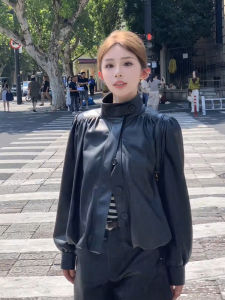 YUEZHONGWEI | Stylish Short Stand-collar Leather Womens Jacket