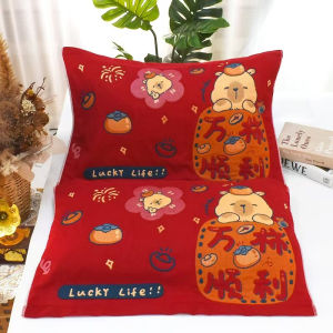 New Thickened Pure Cotton Pillowcases Red Wedding Couple Set New Year Festive Soft Cotton Cover Shams Single Person Use
