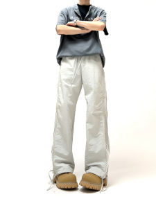 กางเกงขายาวทรงหลวมสไตล์อเมริกันสำหรับผู้ชาย ระบายอากาศได้ดี แห้งเร็ว ปิดซิปข้าง ผ้าตาข่าย กางเกงขายาวสำหรับเล่นกีฬากลางแจ้งในฤดูร้อน