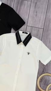 Áo sơ mi nam tay ngắn chất vải cotton lạnh mềm mịn phối màu thêu chữ trẻ trung sang trọng mẫu-ATC77SHOP