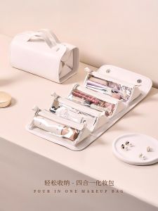 Portable Large Capacity Travel Waterproof Makeup Bag Womens Handheld Cosmetic Brush Storage Bag Rectangular Zipper Closure