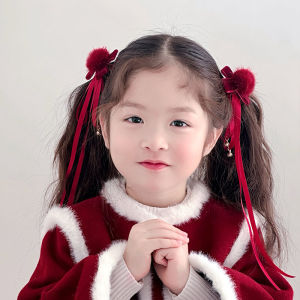 New Year Chinese Style Tassel Ball Flowing Ribbon Hair Clip Girls Cute Headwear Duckbill Clip Double Prong Hair Accessories