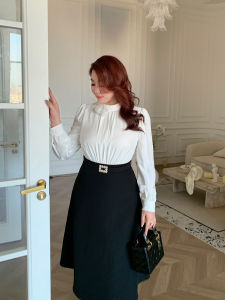 GLEC | Large Size French Vintage Elegance Fashionable Stand Collar Panelled Dress