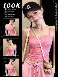 Retro Polka Dot Pink Sleeveless Tank Top Slim Fit