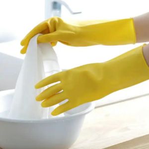 【SG STOCK】Natural Yellow Rubber Household Gloves Waterproof Cleaning Dish Washing Kitchen Latex Gloves