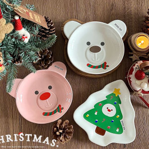 Pet Ceramic Bowl Korean Bridge Christmas Bear Plate Cat Dog Pet Bowl Ceramic Not Black Chin Slow Food Bowl Cat Dog Food Bowl